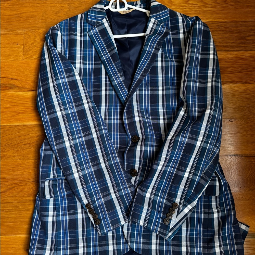 Haggar Navy and White Plaid Blazer